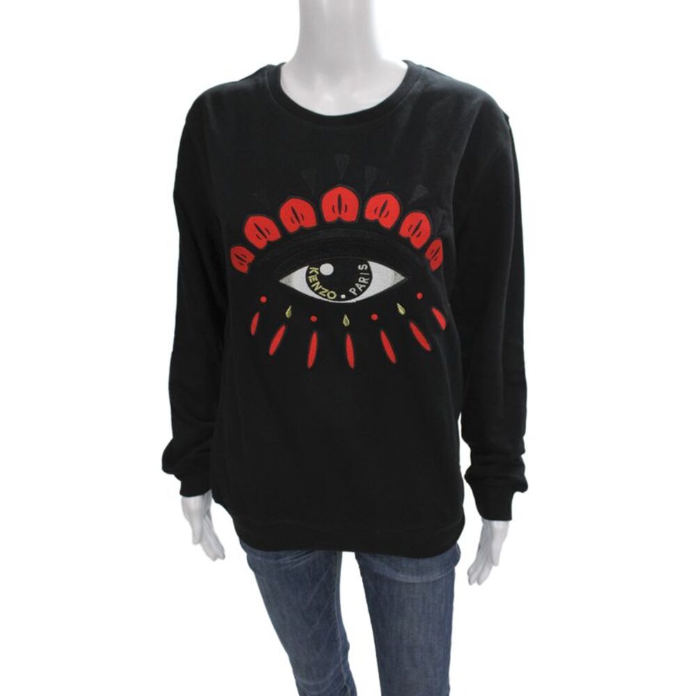 Kenzo Unisex Pullover Sweatshirt Black Graphic Crew Neck Cotton Size L